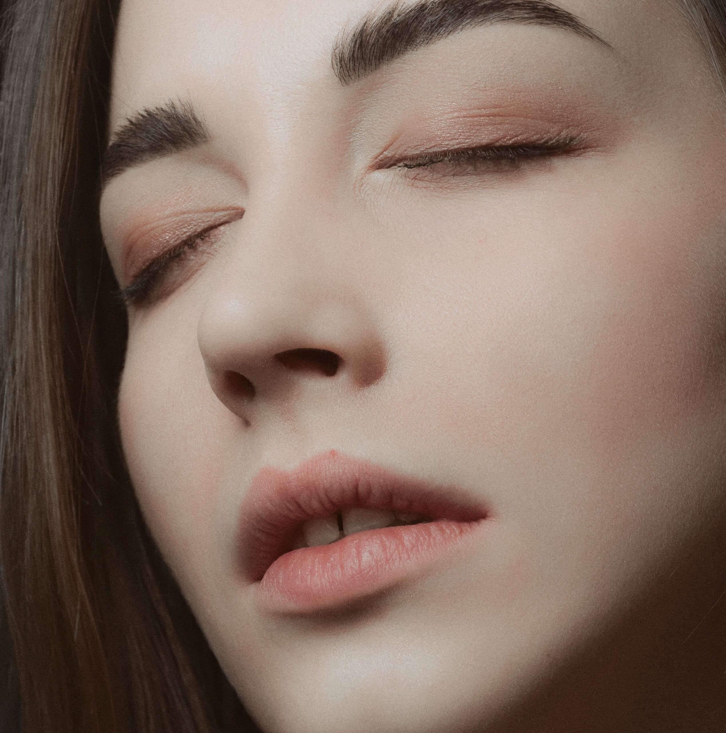 RF Microneedling Under the Eyes, girl closing the eyes for treatment consultation